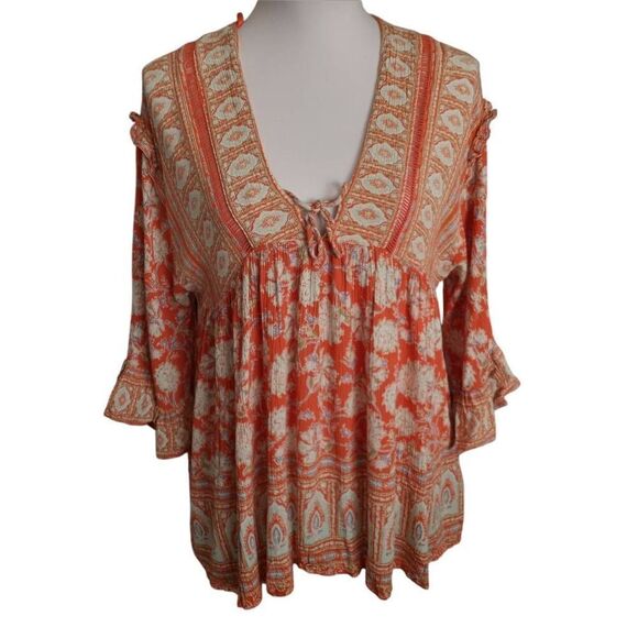 FREE PEOPLE MOONLIGHT DANCE ORANGE & CREAM TUNIC SZ.XS EUC - Picture 3 of 10
